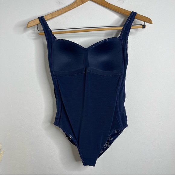 Nip Tuck Garden Line Foil One Piece Swimsuit Size 8 Navy Silver Metallic - Picture 11 of 16